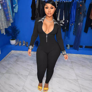 Combinaison de yoga tricotée taille haute pour femme, moulante, à manches longues, avec fermeture éclair et col rabattu, coupe ajustée, séchage rapide, élégante, une pièce, pour l'automne - Product Image 2