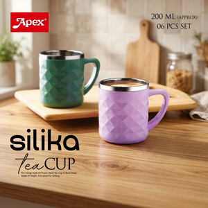 Anax Silika Tea Cup 200Ml <b>Plastic</b> Steel Inner <b>Mirror</b> Finish Purple Green Set Of 6 - Product Image 1