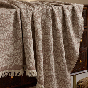 <strong>Brown</strong> Floral <strong>Throw</strong> Blanket with Tassels, Boho Home Decor Block Pattern Machine Weave Sofa <strong>Throw</strong>/ - Product Image 4