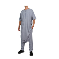 Vêtement pour homme adulte sans col à manches courtes, style marocain, thobe de prière avec pantalon