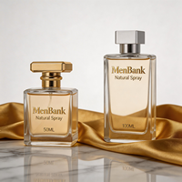 Flacon de parfum carré en verre transparent personnalisé de 50 ml/100 ml, vide, minimaliste, de luxe, de qualité supérieure, avec base épaisse et bouchon rectangulaire en aluminium anodisé