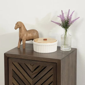 Cylindre en céramique Activités religieuses Conteneur décoratif Couvercle en bois Poignée en similicuir Fait à la main Écologique Marque HANFORD - Product Image 5