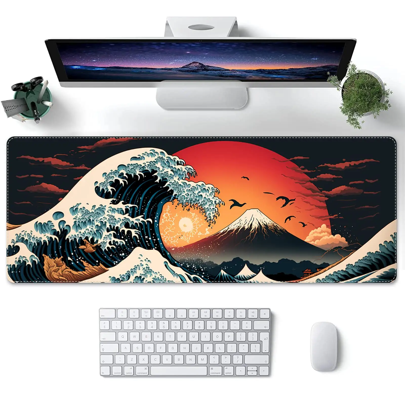 Anime Sea Wave Red Sun Large Mouse Pad Non-Slip Rubber Base Gaming Keyboard Mat Mouse Pad