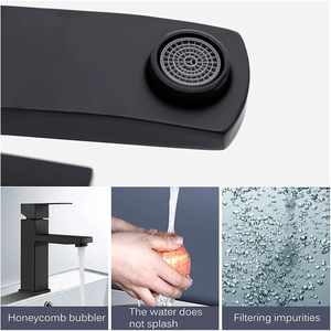 Top1, grifo de lavabo montado en cubierta cuadrada negra, mezclador frío y caliente, grifo de baño, grifo de lavabo de un solo mango - Product Image 4