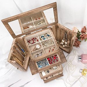 Wholesale 4-Layer Modern Solid Wood Multifunction Jewelry <b>Storage</b> Box OEM/ODM Custom Logo <b>Mirror</b> Multi-Compartment Organizer - Product Image 2