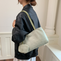 Sac à bandoulière en daim pour femmes, sac à main de couleur unie avec fermeture éclair, sac à main à deux sangles avec mini pochette pour la vie quotidienne