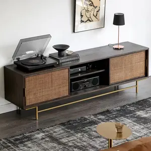 ATUNUS Console <span class=keywords><strong>TV</strong></span> 3 portes en bois de rotin naturel nordique moderne Meuble pour salon - Product Image 3