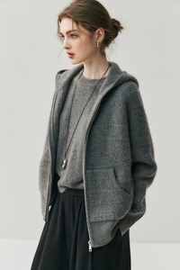 Cárdigan Grueso de Cachemira 100% para Otoño e Invierno, Chaqueta con Capucha y Cremallera para Mujer, Suéter Holgado de Punto - Product Image 4