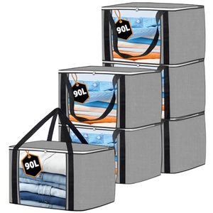 Bolsas de Almacenamiento de Ropa con Tapa, 6 Piezas, 90L, Plegables, con Cierre, Ventana Transparente, Material Grueso Resistente a los Arañazos, Fácil Almacenamiento - Product Image 1