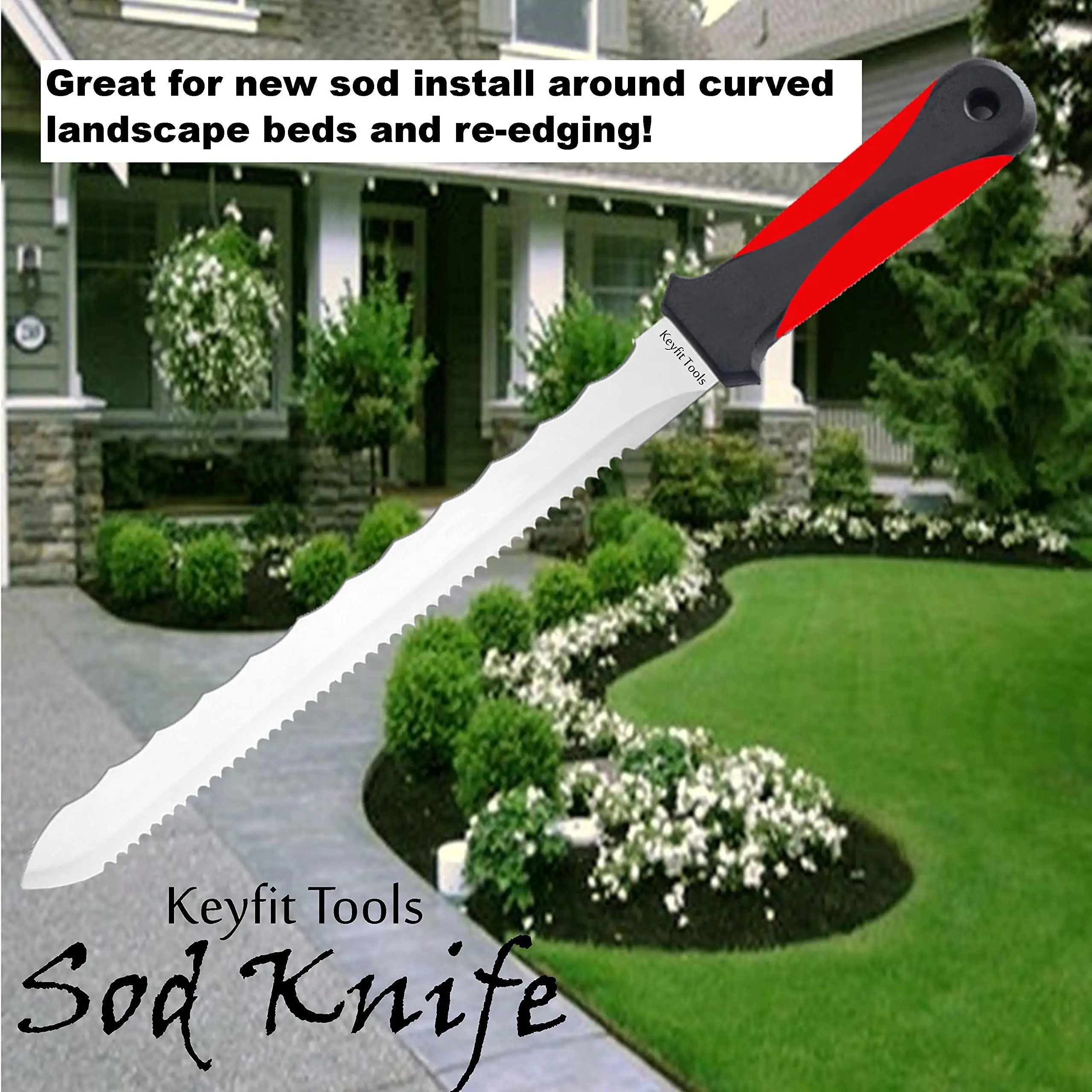 Stainless Steel Garden Knife with Red Handle Double Side Utility Cutter Lawn Repair Garden insulation knife