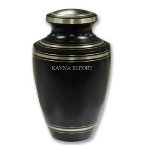 URNE NOIR AVEC BANDE D'OR LAITON URNE ADULTE EN MÉTAL DE QUALITÉ SUPÉRIEURE POUR CENDRES HUMAINES FOURNITURES FUNÉRAIRES POUR URNES HUMAINES FUNÉRAIRES - Product Image 1
