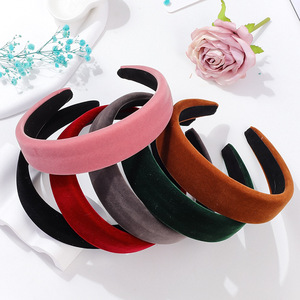 Serre-tête en velours couleur unie style français pour femme, accessoire capillaire rehaussant la silhouette, usage quotidien - Product Image 1