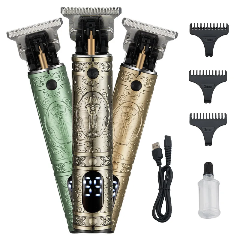 Машинка для стрижки волос Gold Trimmers с зарядкой от USB, профессиональный триммер для бороды с ЖК-дисплеем, электрическая машинка для стрижки волос T-blade