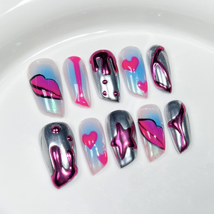 Faux ongles ronds faits main et peints à la main en gros, style peint à la main qualité salon, marque privée en vrac - Product Image 2