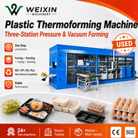 Machine de thermoformage entièrement automatique à commande PLC à trois postes pour la fabrication de boîtes à œufs, de boîtes à lunch jetables et de contenants en PP, PET, PS, PVC