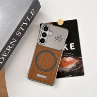 Coque de téléphone portable magnétique populaire sans bordure à grain de bois avec dissipation thermique pour Samsung A56 A26, coque arrière antichoc