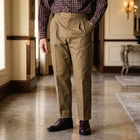 Pantalon Gurkha pour homme, double pli, coupe droite, en coton, décontracté, pour mariage ou soirée