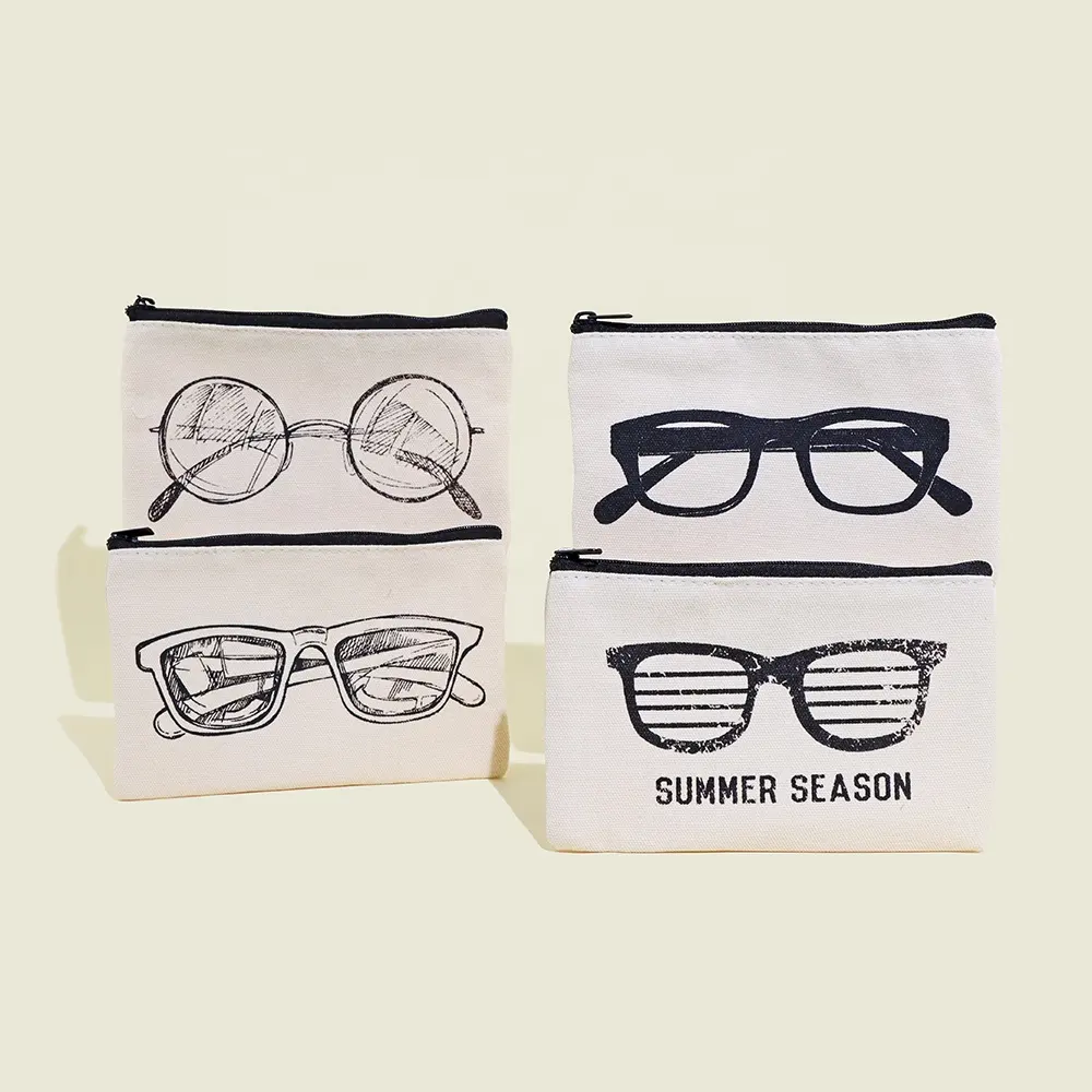 Schlussverkauf beliebtes individuelles Logo leichte Leinwand-Schale Glasögel optische Baumwolltasche Sonnenbrillenbehälter beutel mit Reißverschluss