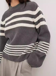 Suéter Elegante de <span class=keywords><strong>Lana</strong></span>/Viscosa a Rayas para <span class=keywords><strong>Mujer</strong></span>, Estilo Coreano, Holgado, Casual, Otoño-Invierno, Estilo Europeo Americano, Rejuvenecedor - Product Image 2