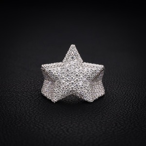 Wholesale S925 <b>Silver</b> Star Cuban <b>Ring</b> Moissanite White Gold Plated Hip Hop Rapper Style Luxury Jewelry <b>for</b> <b>Men</b> Jenime Brand - Product Image 2