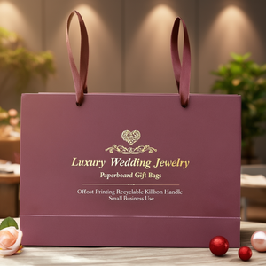 Luxury <b>Wedding</b> Jewelry Paperboard <b>Gift</b> <b>Bags</b> Offset Printing Recyclable Ribbon Handle Small Business Use - Product Image 3