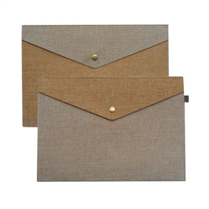 Simple faux linen felt document bag, <b>A4</b> size, snap-button document organizer, solid color fabric <b>file</b> bag. - Product Image 1