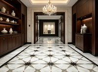 Carreaux de sol en marbre poli à motif continu, découpe jet d'eau, design géométrique floral moderne pour hôtels, villas et salons