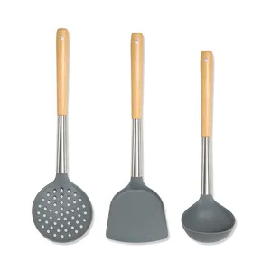 Accessori da cucina resistenti al calore maniglie in legno utensili da cucina in Silicone utensili da cucina Set 3 pezzi