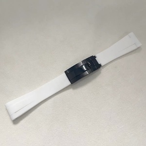 Accessoires de montre, fermoir pliant en acier inoxydable, 20MM*180MM, extrémité incurvée, bracelet en caoutchouc silicone blanc - Product Image 4