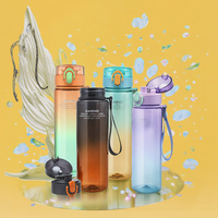 Bouteilles d'eau sportives en plastique anti-fuite avec couvercle à clapet 560 ml, design minimaliste, pour boire directement, écologiques, compatibles lave-vaisselle, avec cordelette