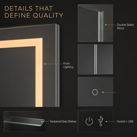 Armoire à miroir à double porte avec éclairage LED, étagères en verre trempé et fonction anti-buée pour projets de salles de bain d'hôtel