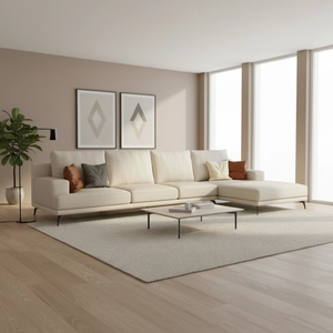 Canapé en cuir véritable avec pieds en métal fins, canapé d'angle en forme de L - Design moderne, confortable et gain de place - Product Image 2