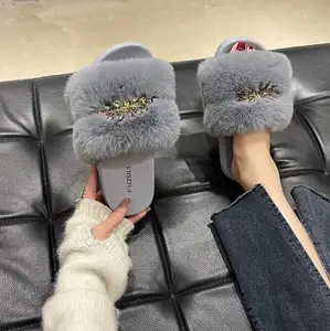 Sandales en fourrure de vison véritable pour femme, vente en gros