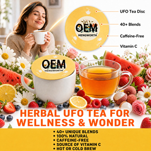 Bolsitas de Té UFO, Té de Frutas <span class=keywords><strong>en</strong></span> Disco, 40 Sabores, Personalizado OEM, Infusión de Frutas Secas, Sandía, Lichi, Limón, <span class=keywords><strong>Jengibre</strong></span>, Sin Cafeína - Product Image 1
