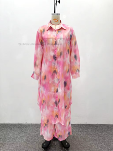 Women's Plus Size Loose Print Long Cardigan Shirt Casual Wide Leg <b>Pants</b> African Style Light Luxury 2-Piece Set Fashion - Product Image 5
