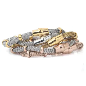 Macheda — Bracelet en maille et perles magnétiques en acier inoxydable pour femmes, bijoux de haute qualité, plaqué or 18k