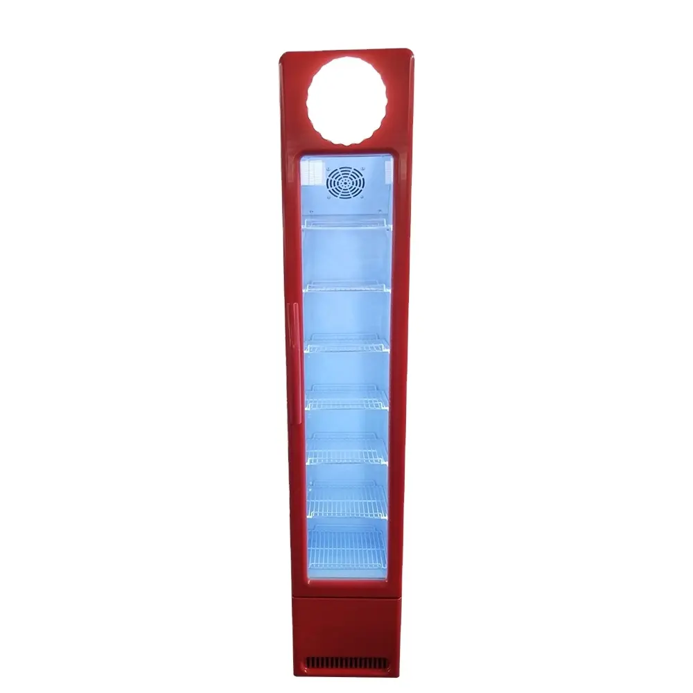 Vertikale schlanke Kühlschrank Glastür Energy Drink Getränk Display Kühler Gewerblicher Kühlschrank