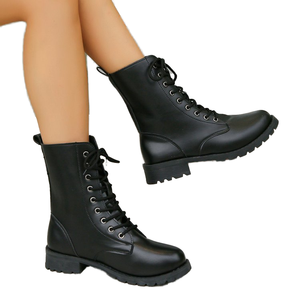 Formal Retro Style Women's Ankle <b>Boots</b> PU Upper Solid Thick Sole Round Toe Lace-up Chunky Heel Short Length - Product Image 1