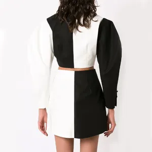 Latest Custom Long Puff Sleeve 2 Button Cropped Jacket And Skirts Sexy Elegant Women Street Wear 2 Piece Set Skirts Suits