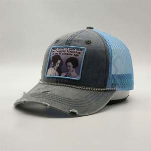 Custom High Quality 100% Pigment Wash Cotton Printed Patch <b>Grey</b> Distressed Ponytail <b>Baseball</b> <b>Caps</b> Hat - Product Image 2