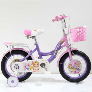 <span class=keywords><strong>Bicicleta</strong></span> infantil de acero con alto contenido de carbono, asiento trasero con cesta colorida, <span class=keywords><strong>ruedas</strong></span> auxiliares ampliadas, estilo princesa - Product Image 1