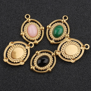 Colgante ovalado vintage con piedras preciosas, cuarzo natural, engaste en tono dorado para la fabricación de joyas DIY H1323 - Product Image 4