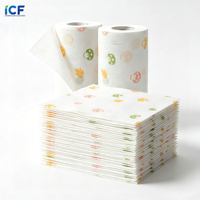 Rouleau de chiffons de nettoyage de cuisine en non-tissé spunlace imprimé, réutilisable, détachable, lingettes de nettoyage multi-surfaces pour la maison et la cuisine