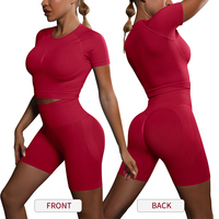 Ensemble de yoga deux pièces pour femme 6600-D, sans couture, effet fesses galbées, couleur unie, short de yoga très élastique, idéal pour la course et le fitness