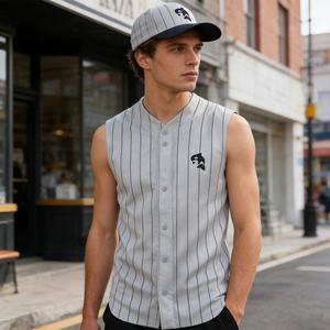 Ventes en gros <span class=keywords><strong>de</strong></span> maillots <span class=keywords><strong>de</strong></span> baseball sans manches à boutons pour hommes, personnalisés, à rayures, sublimés, vierges et bon marché - Product Image 3