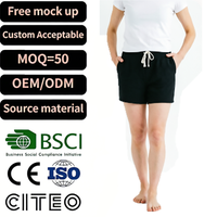 Shorts décontractés classiques noirs pour femmes, shorts de détente confortables à coupe ample avec taille réglable par cordon et poches