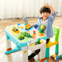 Mesa de Bloques de Construcción FEELO2024FL1632, Juguetes Más Vendidos, Mesa Cuadrada de Bloques de Construcción Personalizados de Partículas Grandes y Pequeñas para Niños