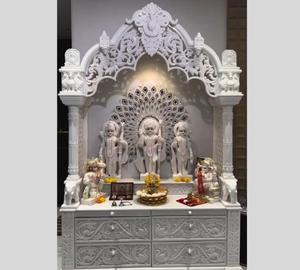 Luxury Ram Darbar Marble <b>Mandir</b> with Fine Ja-li Work and Sophisticated Handcrafted Temple Architecture - Product Image 3
