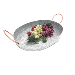 Plateau de service en métal galvanisé avec poignées en cuivre plaqué Country Farmhouse High Selling Vintage Decor Party Tray - Product Image 1