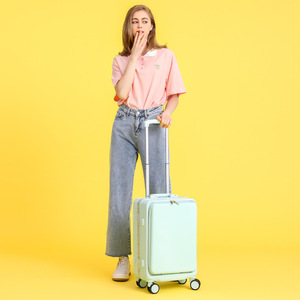 Front Opening Spinner <b>Suitcase</b> 26 Inch Carry On <b>Trolley</b> Case With 360 Degree Wheels For Business Travel Unisex Solid Color - Product Image 4
